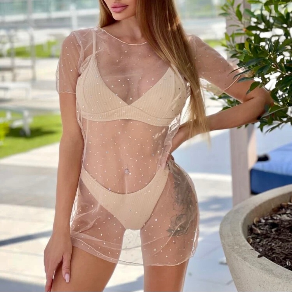 🌟Beige 3pack Bikini Swimsuit with Cover-up🌟